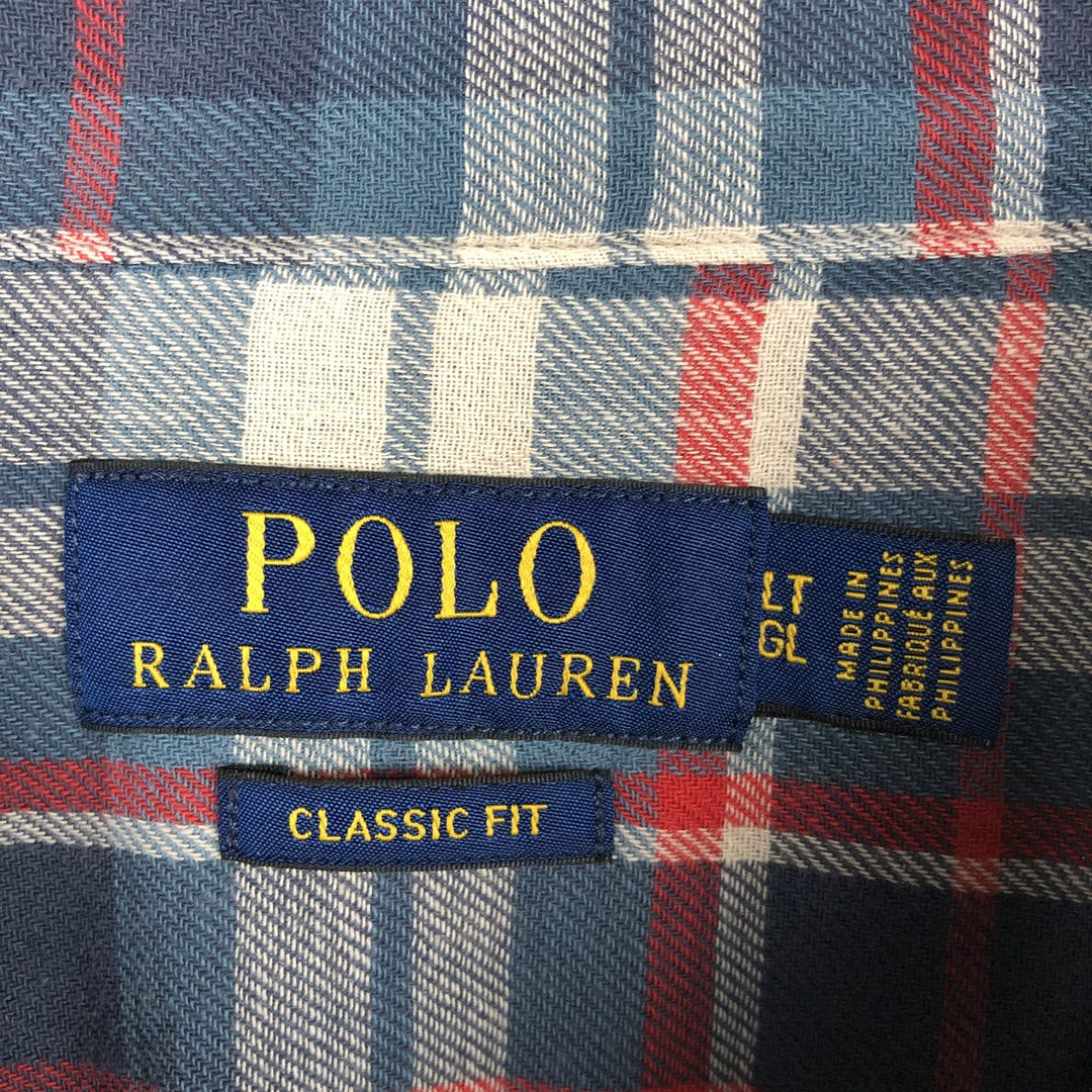 Ralph Lauren POLO RALPH LAUREN CLASSIC FIT Long-Sleeve Light Flannel Check Shirt, Men's Size L (approx.) cotton navy blue type Vintage Second Hand