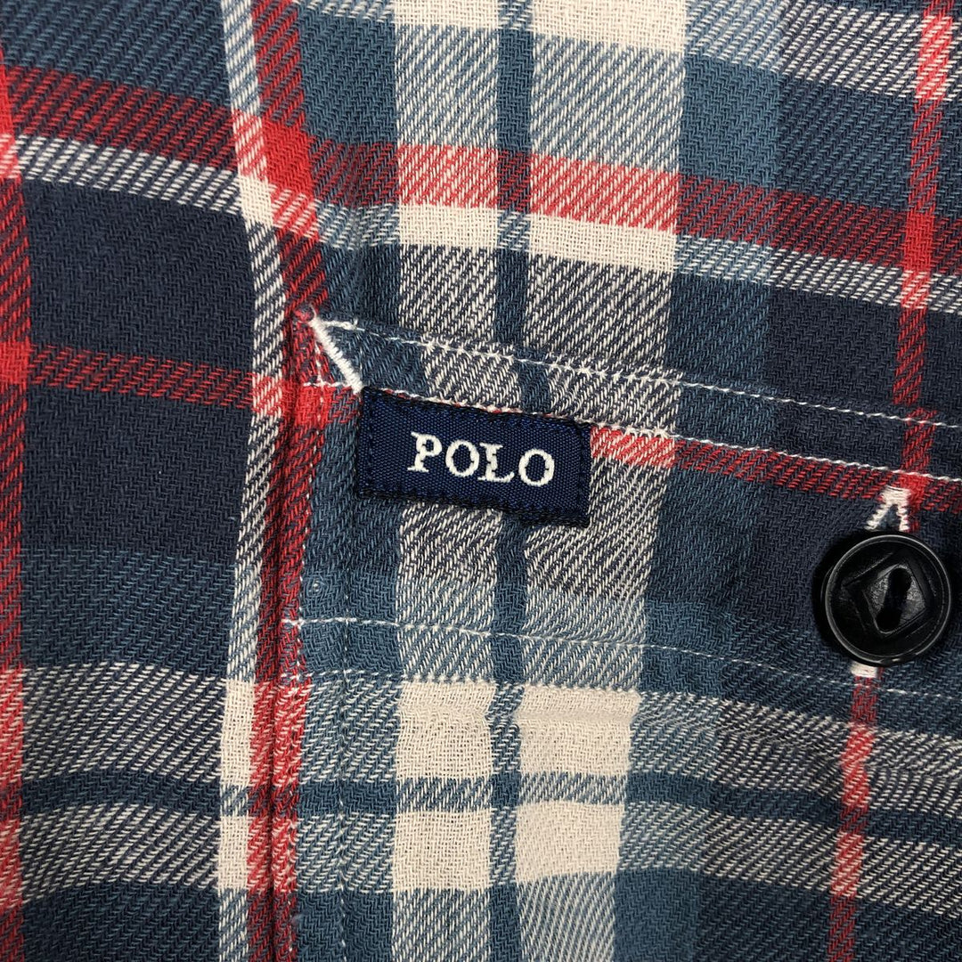 Ralph Lauren POLO RALPH LAUREN CLASSIC FIT Long-Sleeve Light Flannel Check Shirt, Men's Size L (approx.) cotton navy blue type Vintage Second Hand