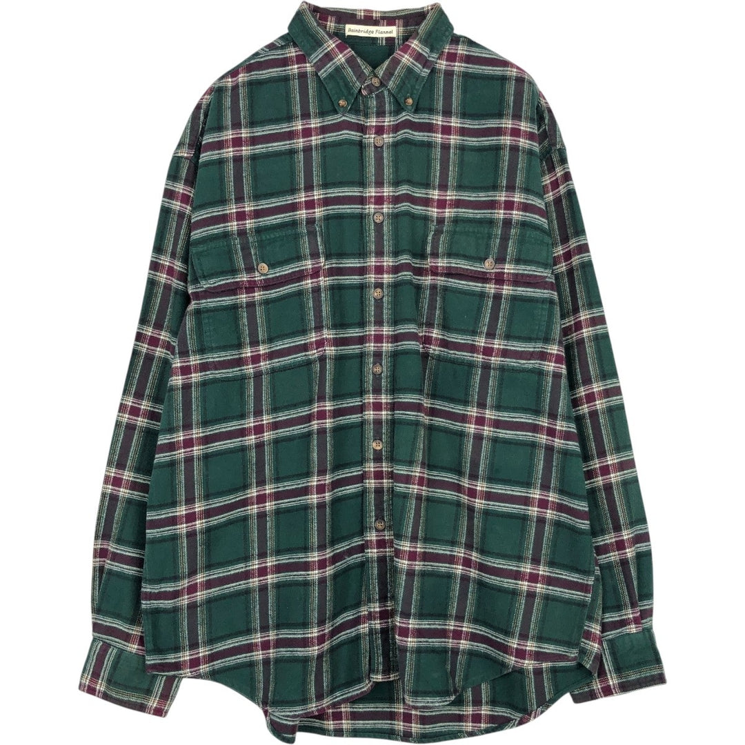 Vintage 90'S Eddie Bauer Light Flannel Check Shirt, Long Sleeve, Button-Down, Men's Size L cotton green type Vintage Second Hand