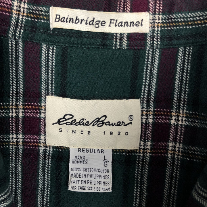 Vintage 90'S Eddie Bauer Light Flannel Check Shirt, Long Sleeve, Button-Down, Men's Size L cotton green type Vintage Second Hand