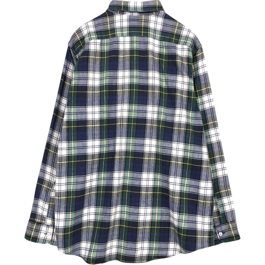 1980'S LL Bean Long-Sleeve Light Flannel Check Shirt, Made in USA, Men's Size L (Equivalent), Vintage cotton navy blue type Vintage Second Hand