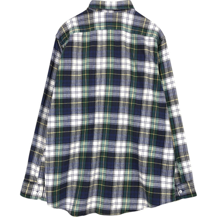 1980'S LL Bean Long-Sleeve Light Flannel Check Shirt, Made in USA, Men's Size L (Equivalent), Vintage cotton navy blue type Vintage Second Hand