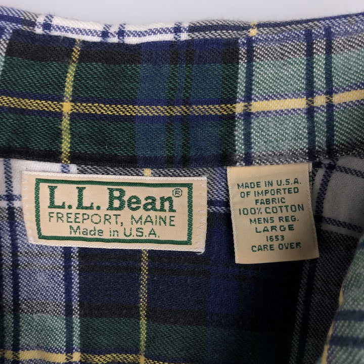 1980'S LL Bean Long-Sleeve Light Flannel Check Shirt, Made in USA, Men's Size L (Equivalent), Vintage cotton navy blue type Vintage Second Hand