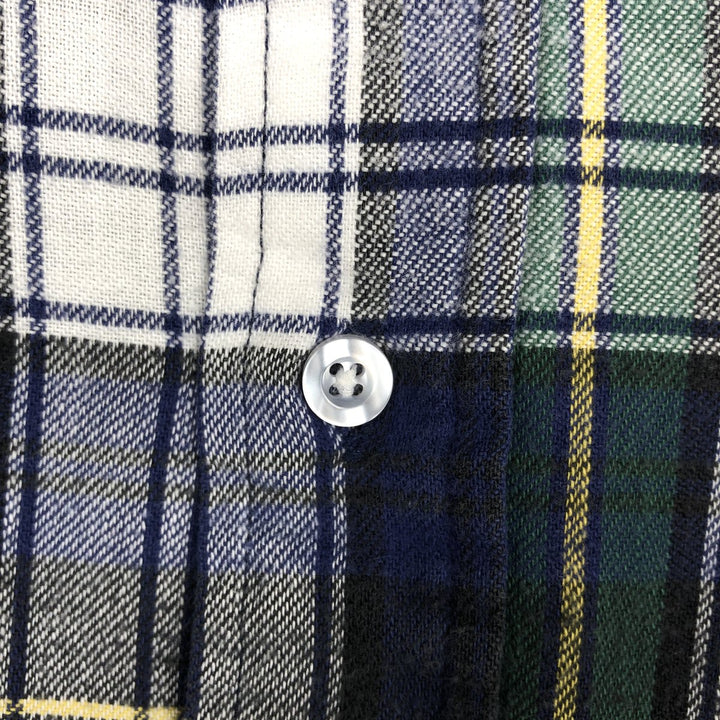 1980'S LL Bean Long-Sleeve Light Flannel Check Shirt, Made in USA, Men's Size L (Equivalent), Vintage cotton navy blue type Vintage Second Hand