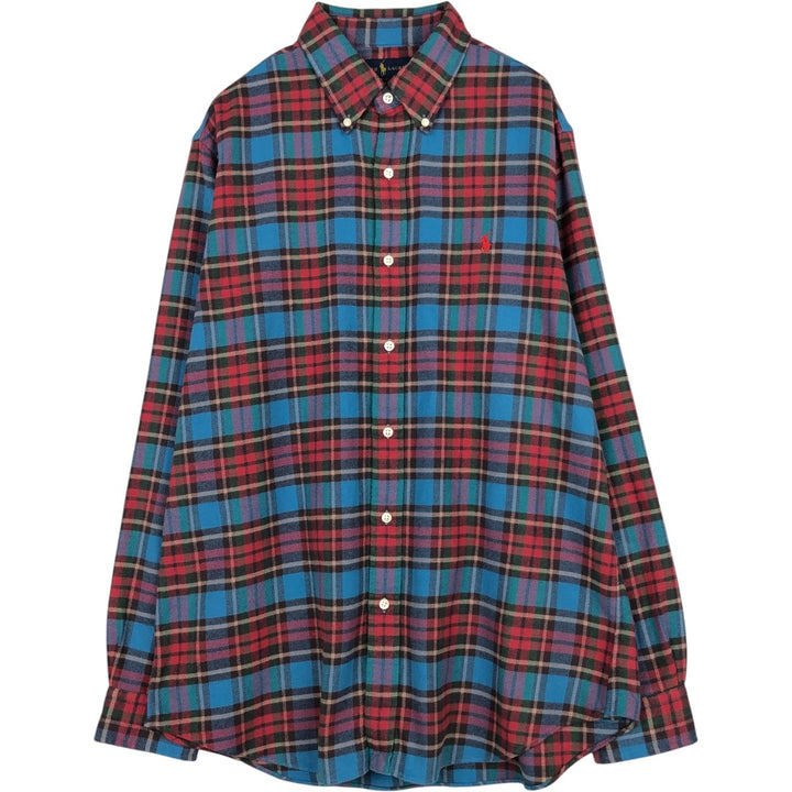 Ralph Lauren Classic Fit Long Sleeve Button Down Light Flannel Check Shirt, Men's Size L cotton Blue type light blue Vintage Second Hand