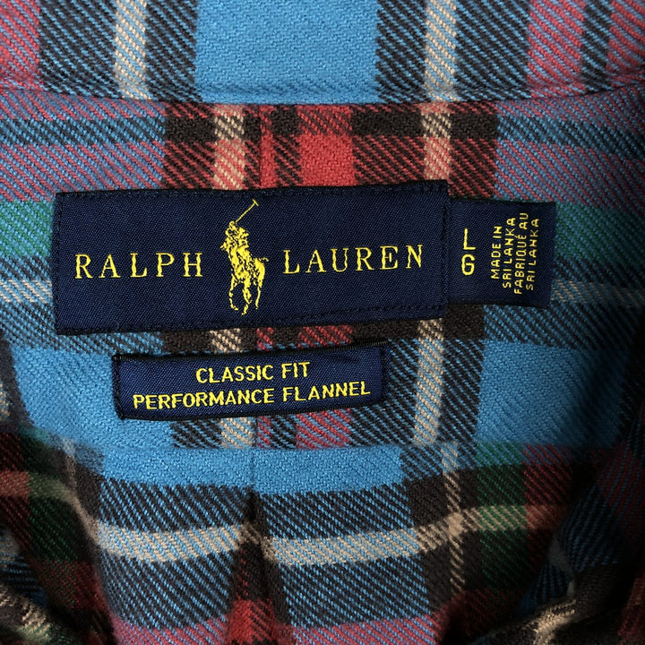 Ralph Lauren Classic Fit Long Sleeve Button Down Light Flannel Check Shirt, Men's Size L cotton Blue type light blue Vintage Second Hand