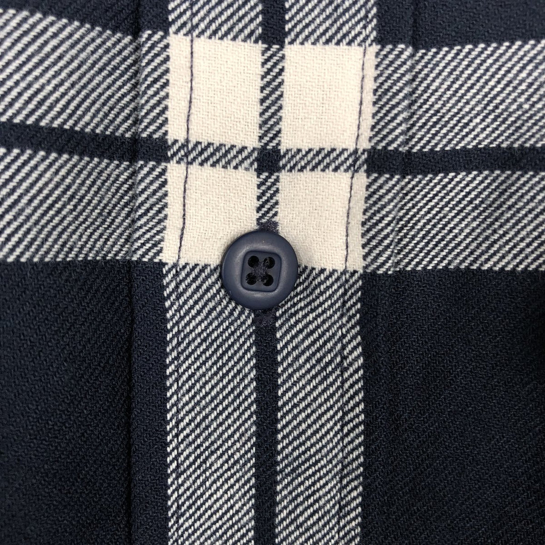 LLBean Check Pattern Long-Sleeve Light Flannel Check Shirt, Made in USA, Men's Size L (approx.) cotton navy blue type Vintage Second Hand
