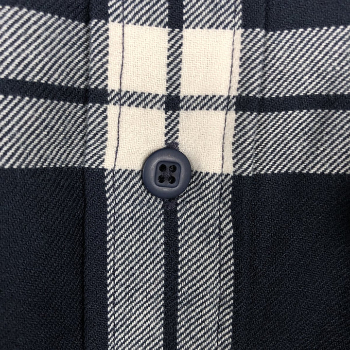 LLBean Check Pattern Long-Sleeve Light Flannel Check Shirt, Made in USA, Men's Size L (approx.) cotton navy blue type Vintage Second Hand