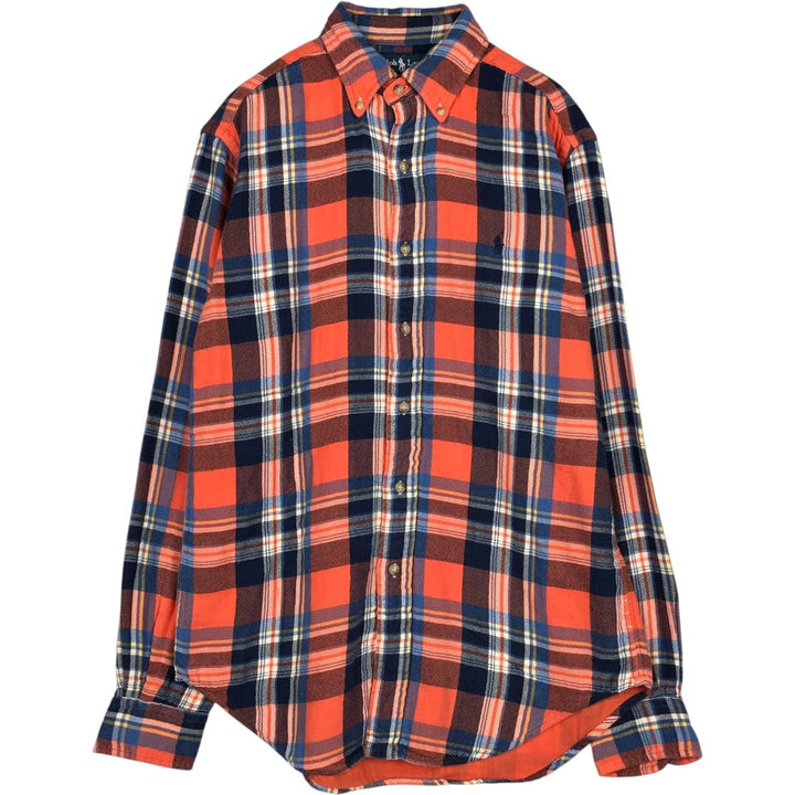 Ralph Lauren CLASSIC FIT Long-Sleeve Button-Down Light Flannel Check Shirt, Men's Size S (approx.) cotton orange type Vintage Second Hand