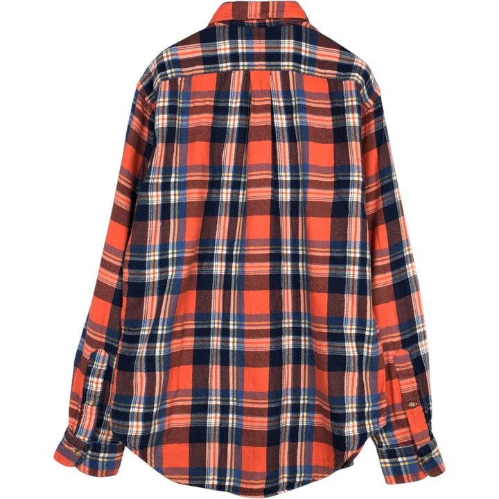 Ralph Lauren CLASSIC FIT Long-Sleeve Button-Down Light Flannel Check Shirt, Men's Size S (approx.) cotton orange type Vintage Second Hand