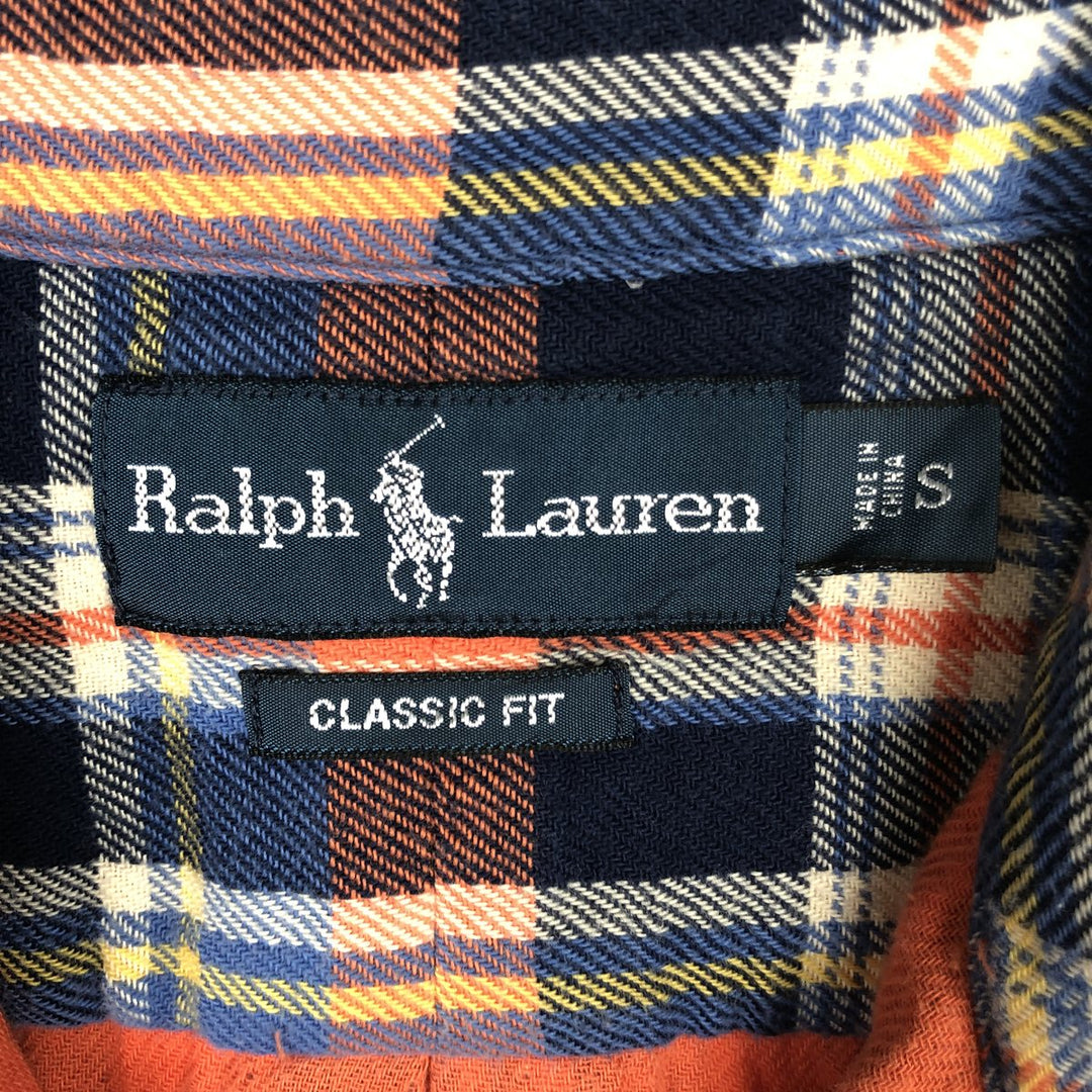 Ralph Lauren CLASSIC FIT Long-Sleeve Button-Down Light Flannel Check Shirt, Men's Size S (approx.) cotton orange type Vintage Second Hand