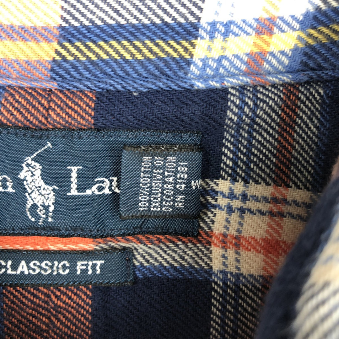 Ralph Lauren CLASSIC FIT Long-Sleeve Button-Down Light Flannel Check Shirt, Men's Size S (approx.) cotton orange type Vintage Second Hand