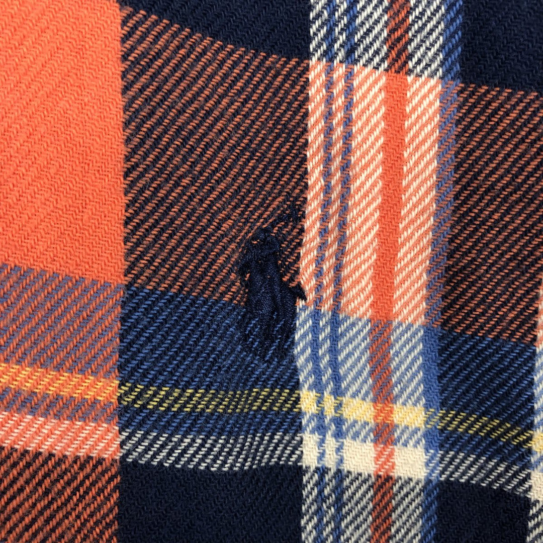Ralph Lauren CLASSIC FIT Long-Sleeve Button-Down Light Flannel Check Shirt, Men's Size S (approx.) cotton orange type Vintage Second Hand