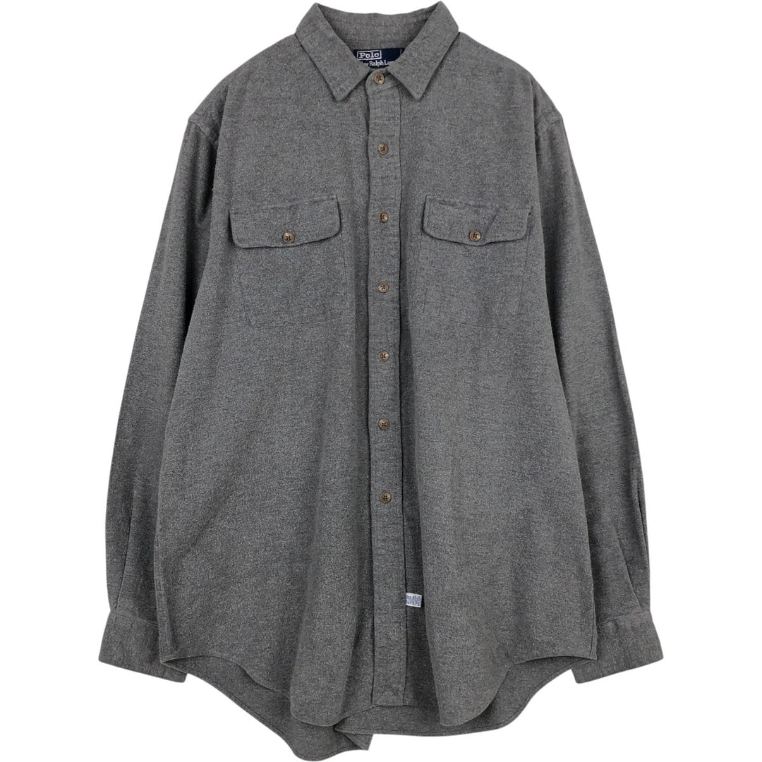 Ralph Lauren POLO by Ralph Lauren Long-Sleeve Light Flannel Shirt, Men's Size L (approx.) cotton gray type Vintage Second Hand