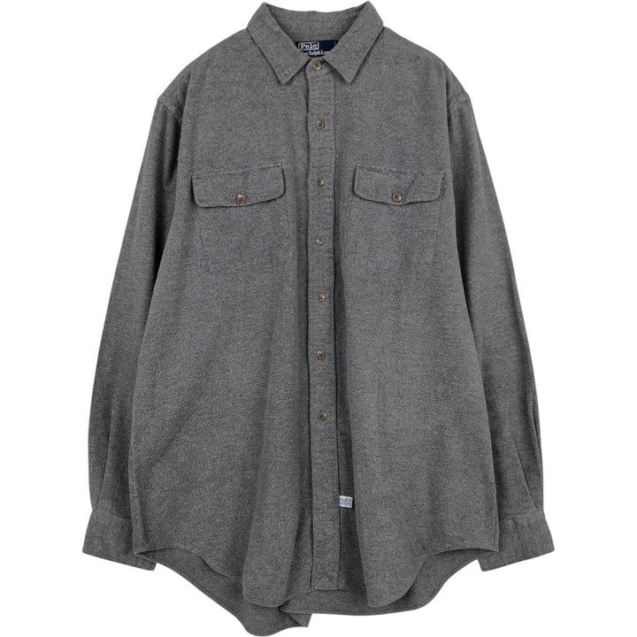 Ralph Lauren POLO by Ralph Lauren Long-Sleeve Light Flannel Shirt, Men's Size L (approx.) cotton gray type Vintage Second Hand