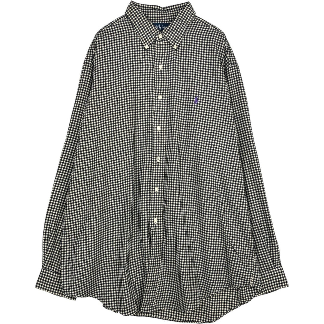 Ralph Lauren CLASSIC FIT Gingham Check Long Sleeve Button-Down Light Flannel Shirt, Men's Size XL (Equivalent), Thick Fabric cotton black type Vintage Second Hand
