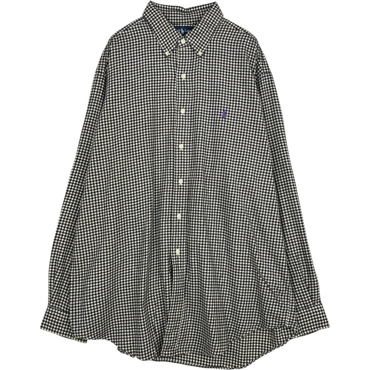 Ralph Lauren CLASSIC FIT Gingham Check Long Sleeve Button-Down Light Flannel Shirt, Men's Size XL (Equivalent), Thick Fabric cotton black type Vintage Second Hand