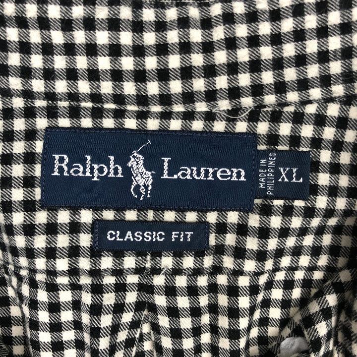 Ralph Lauren CLASSIC FIT Gingham Check Long Sleeve Button-Down Light Flannel Shirt, Men's Size XL (Equivalent), Thick Fabric cotton black type Vintage Second Hand