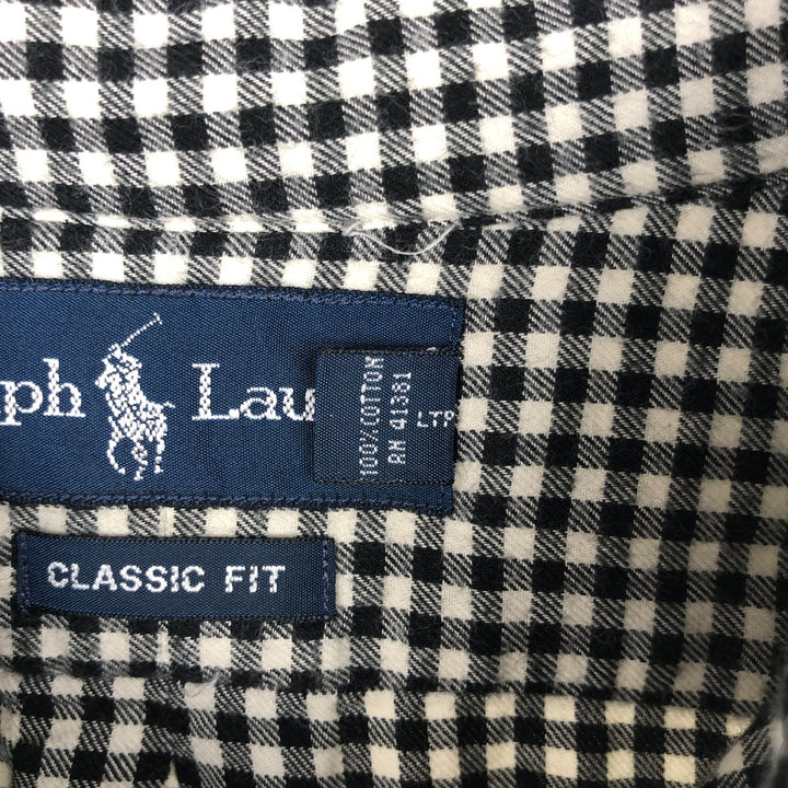 Ralph Lauren CLASSIC FIT Gingham Check Long Sleeve Button-Down Light Flannel Shirt, Men's Size XL (Equivalent), Thick Fabric cotton black type Vintage Second Hand