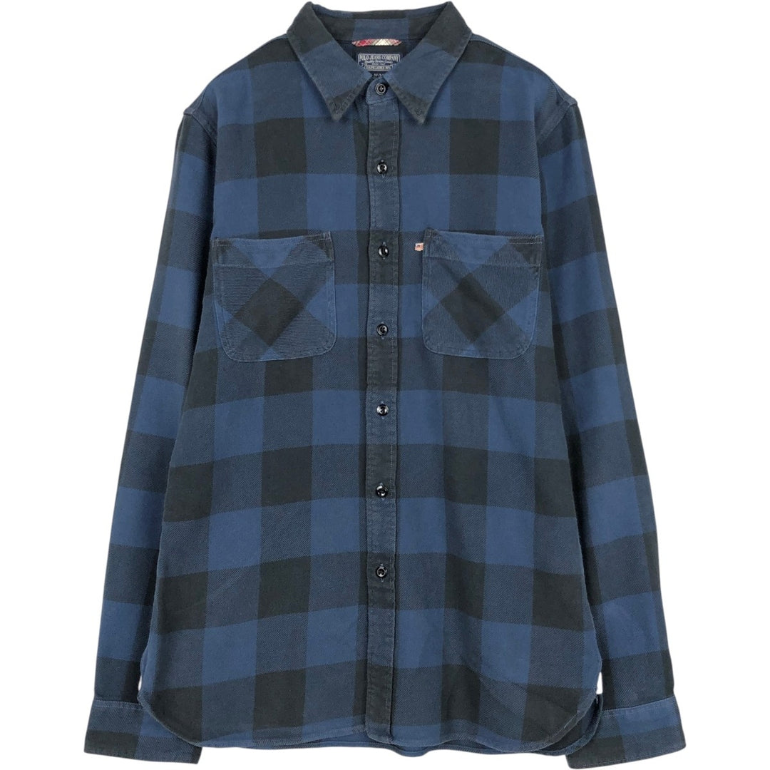 Ralph Lauren Polo Jeans Company long-sleeved light flannel check shirt, men's size M cotton navy blue type Vintage Second Hand