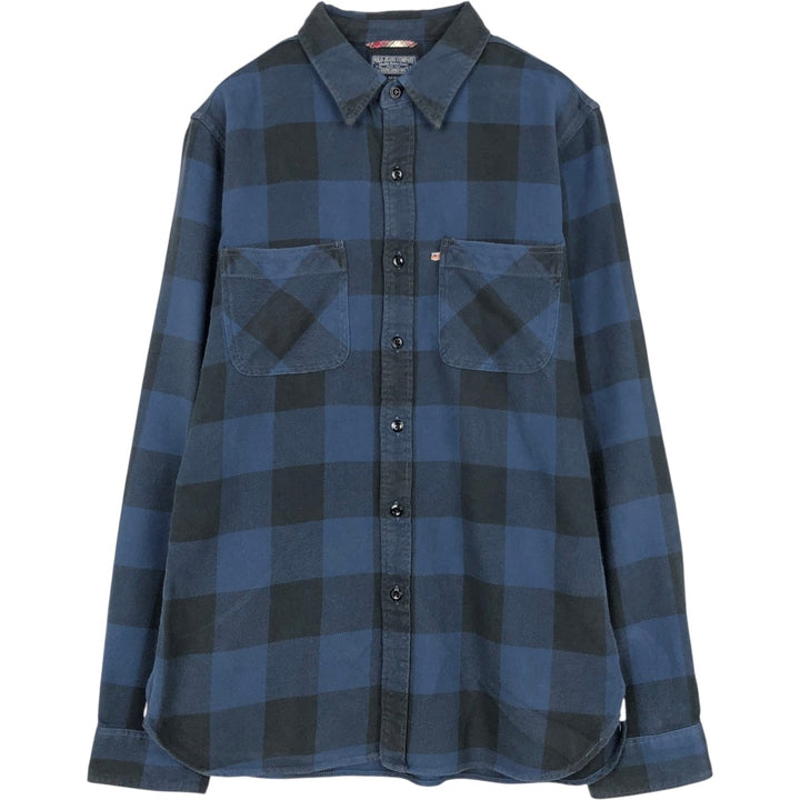 Ralph Lauren Polo Jeans Company long-sleeved light flannel check shirt, men's size M cotton navy blue type Vintage Second Hand