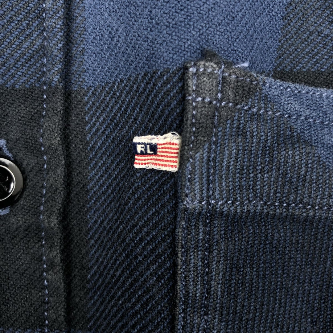 Ralph Lauren Polo Jeans Company long-sleeved light flannel check shirt, men's size M cotton navy blue type Vintage Second Hand