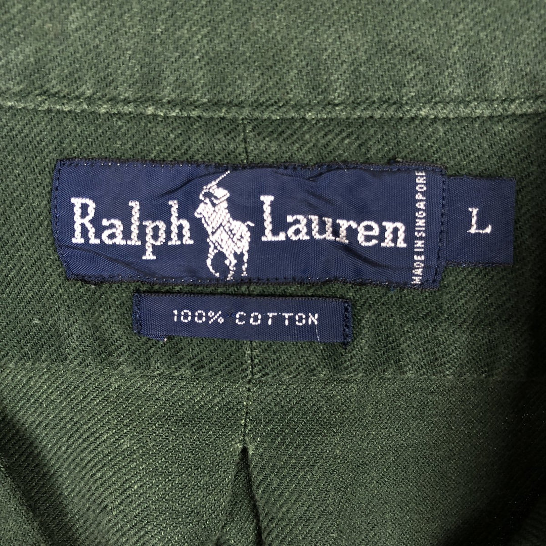 Ralph Lauren long-sleeved button-down flannel shirt, men's size L (approx.) cotton green type Vintage Second Hand