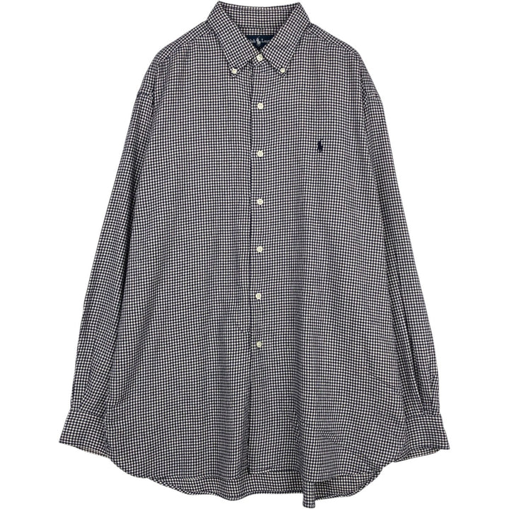 Ralph Lauren MCMEEL Gingham Check Long-Sleeve Button-Down Light Flannel Shirt, Men's Size L (approx.) cotton navy blue type Vintage Second Hand