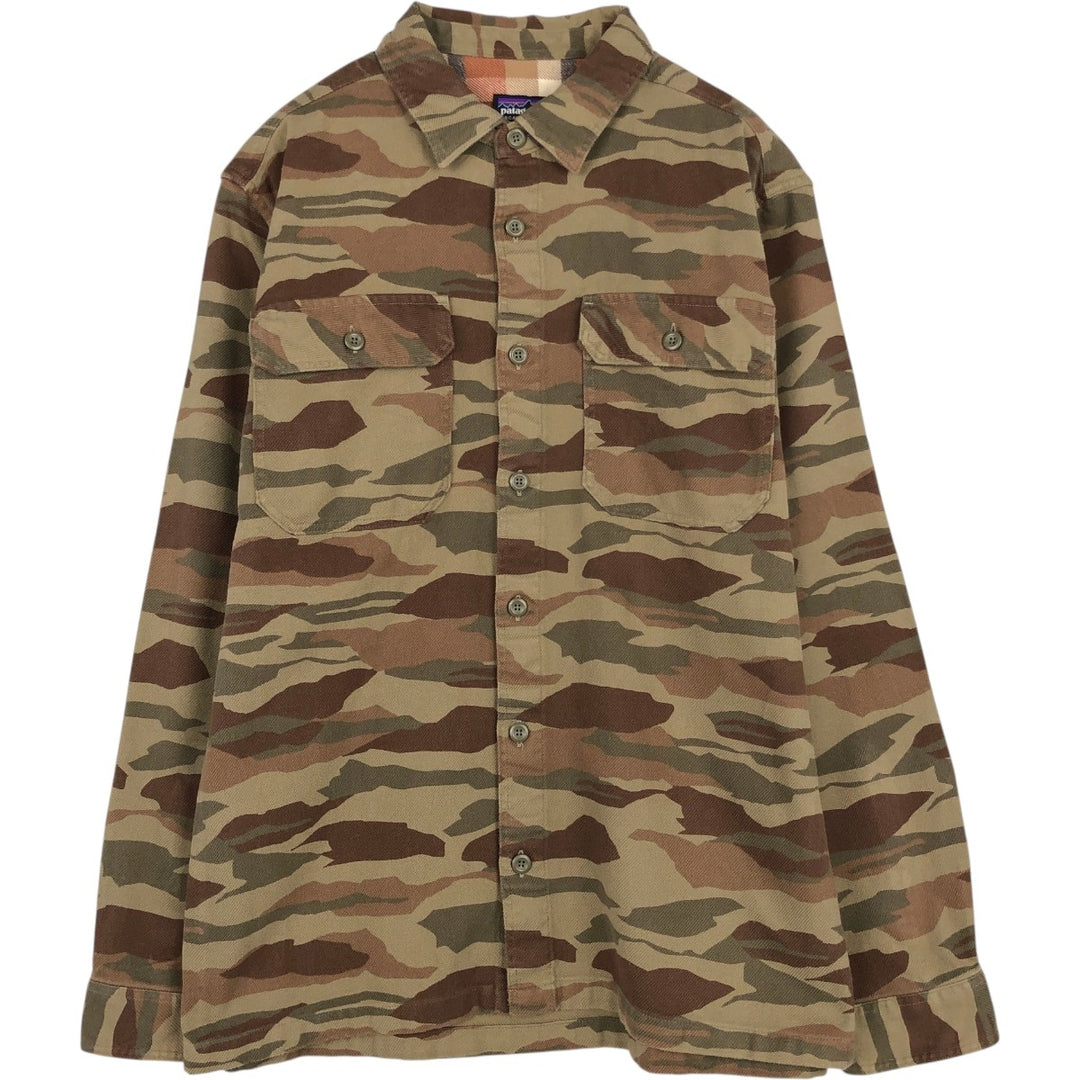 Patagonia ORGANIC COTTON Camouflage Pattern Long-Sleeve Light Flannel Shirt (Men's Size M) cotton Khaki type Vintage Second Hand