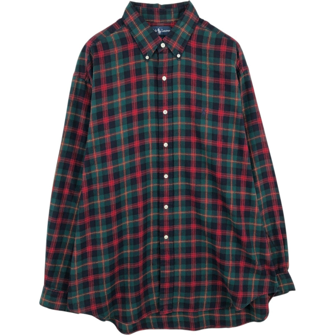 Ralph Lauren BLAKE long-sleeved button-down flannel check shirt, men's size XL cotton green type Vintage Second Hand