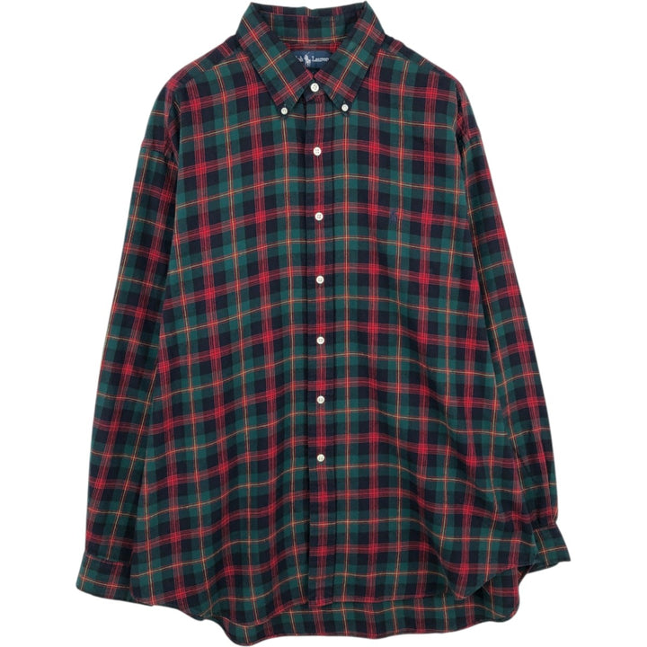Ralph Lauren BLAKE long-sleeved button-down flannel check shirt, men's size XL cotton green type Vintage Second Hand