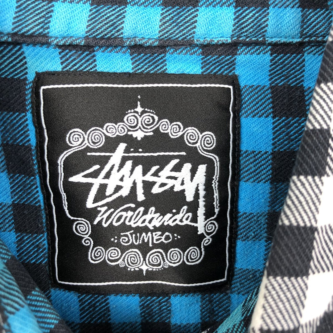 Stussy long-sleeved flannel check shirt, men's size L (approx.) cotton black type Vintage Second Hand