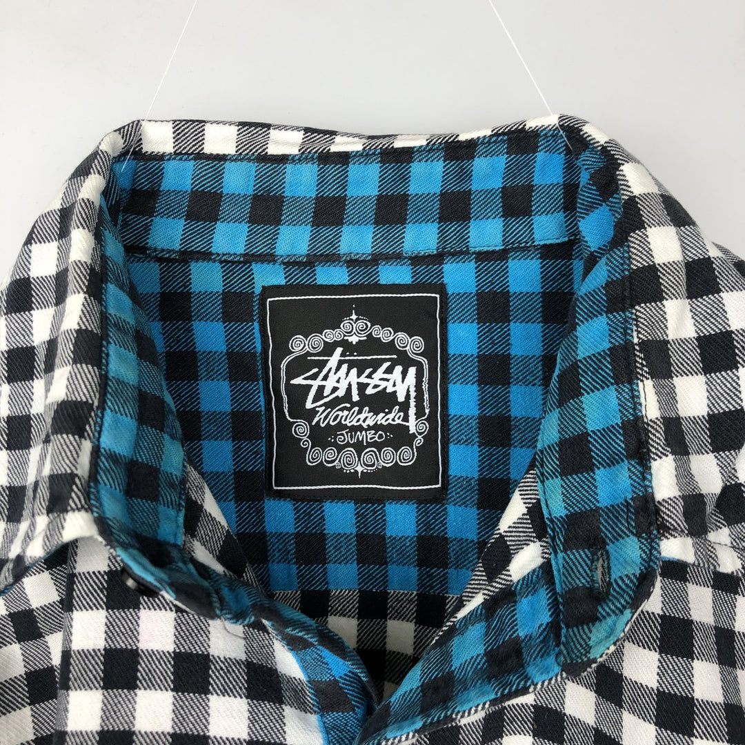 Stussy long-sleeved flannel check shirt, men's size L (approx.) cotton black type Vintage Second Hand