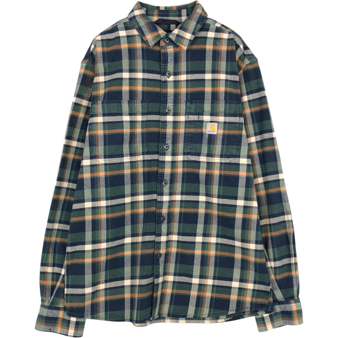 Carhartt Relaxed Fit Long-Sleeve Light Flannel Check Shirt, Men's Size M (approx.) cotton navy blue type Vintage Second Hand