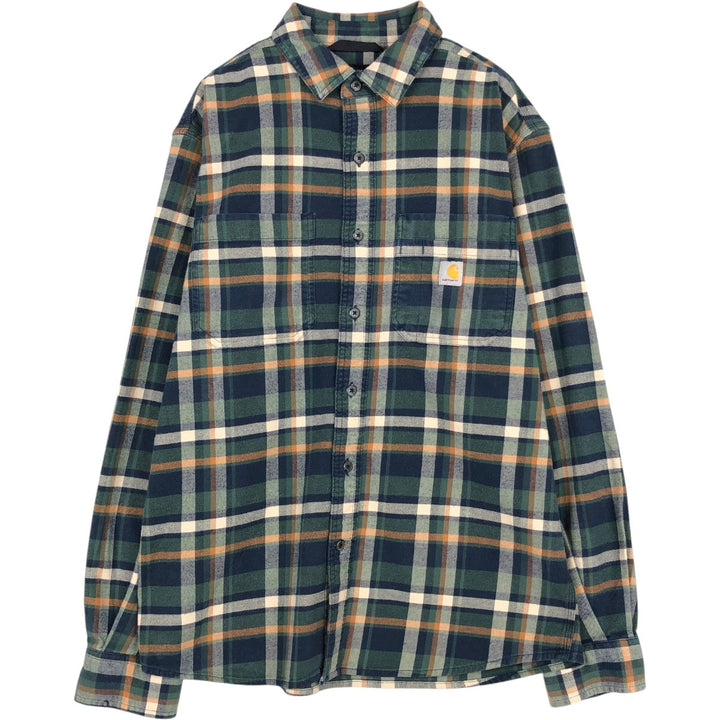 Carhartt Relaxed Fit Long-Sleeve Light Flannel Check Shirt, Men's Size M (approx.) cotton navy blue type Vintage Second Hand