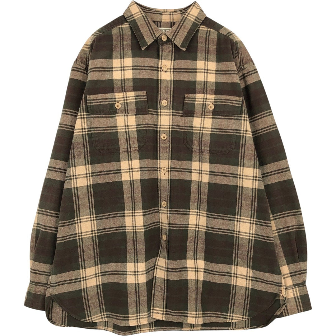 LLBean Long Sleeve Button Down Flannel Check Shirt, Men's Size L cotton Khaki type Vintage Second Hand
