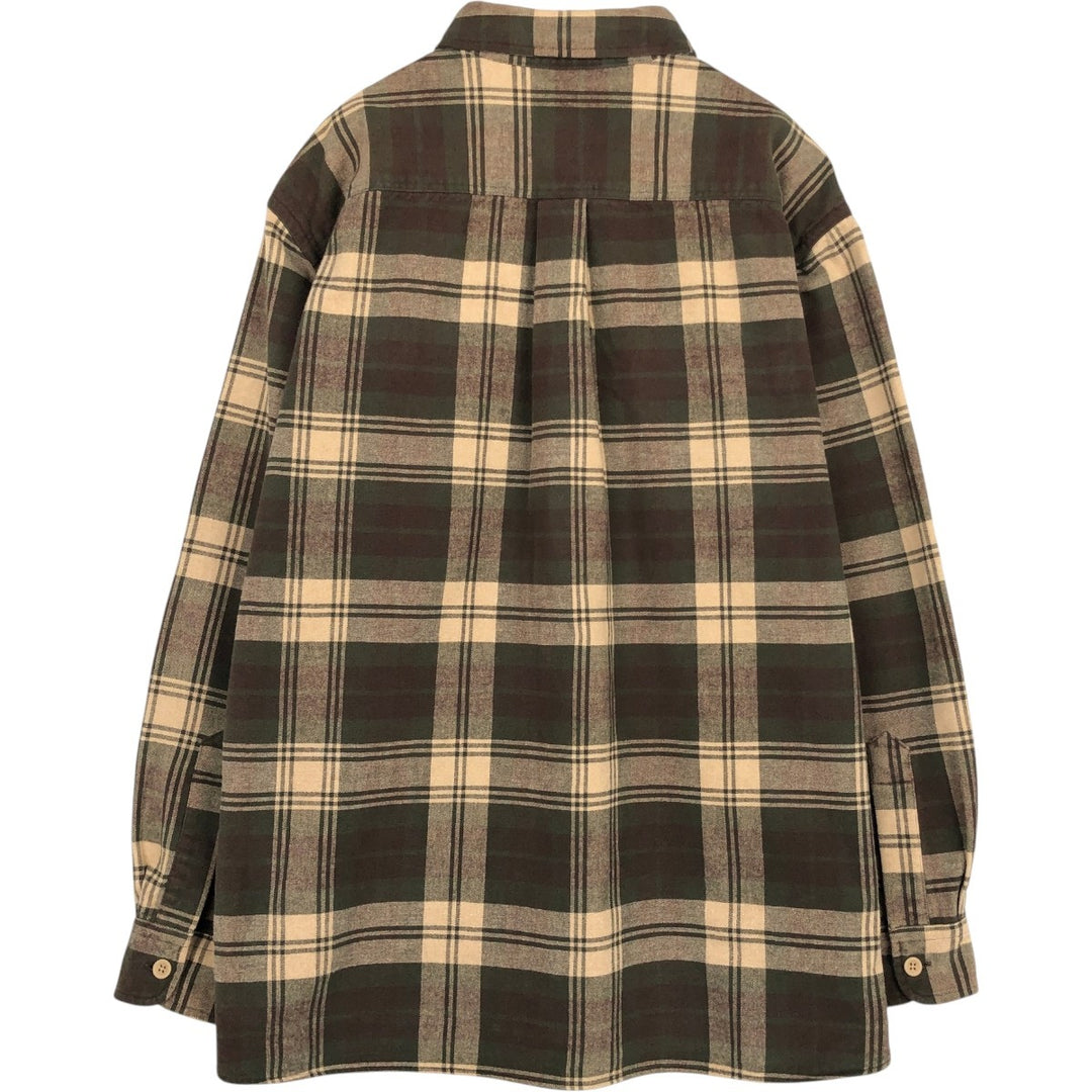 LLBean Long Sleeve Button Down Flannel Check Shirt, Men's Size L cotton Khaki type Vintage Second Hand