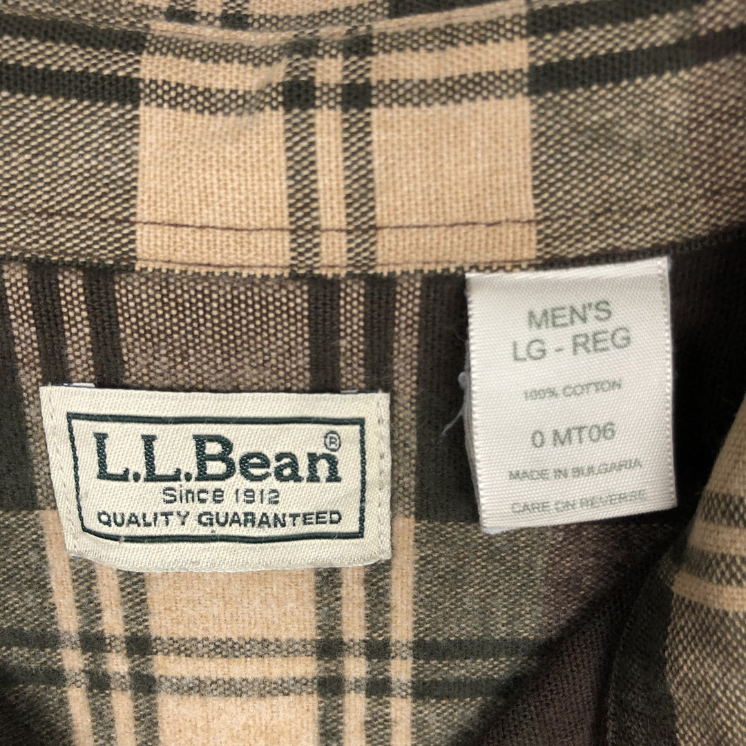 LLBean Long Sleeve Button Down Flannel Check Shirt, Men's Size L cotton Khaki type Vintage Second Hand