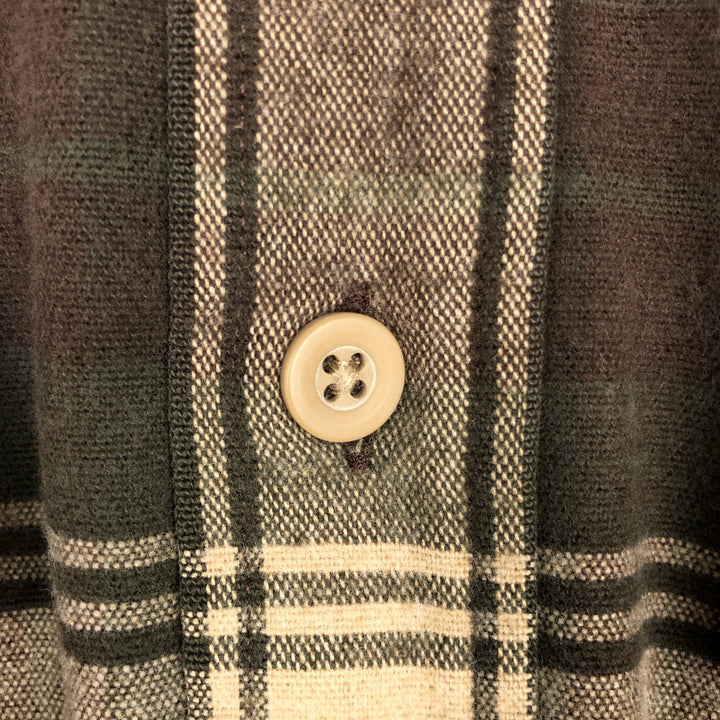 LLBean Long Sleeve Button Down Flannel Check Shirt, Men's Size L cotton Khaki type Vintage Second Hand