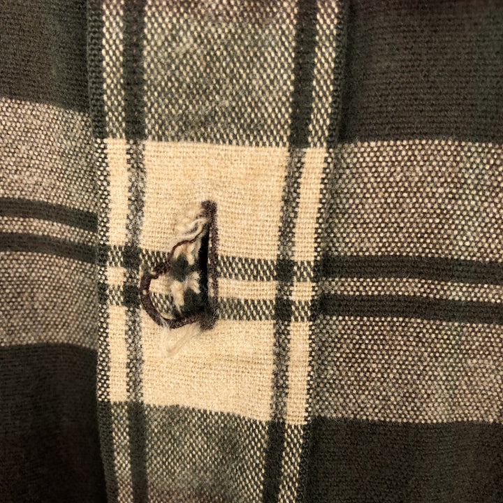 LLBean Long Sleeve Button Down Flannel Check Shirt, Men's Size L cotton Khaki type Vintage Second Hand