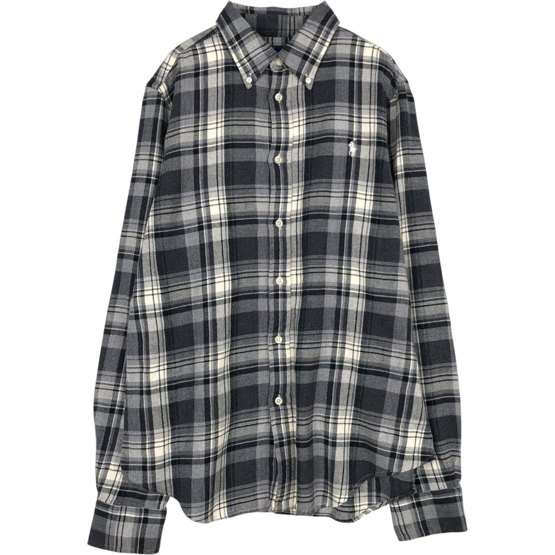 Ralph Lauren CLASSIC FIT Long-Sleeve Button-Down Light Flannel Check Shirt, Men's Size L (Equivalent), Thick Fabric cotton black type Vintage Second Hand