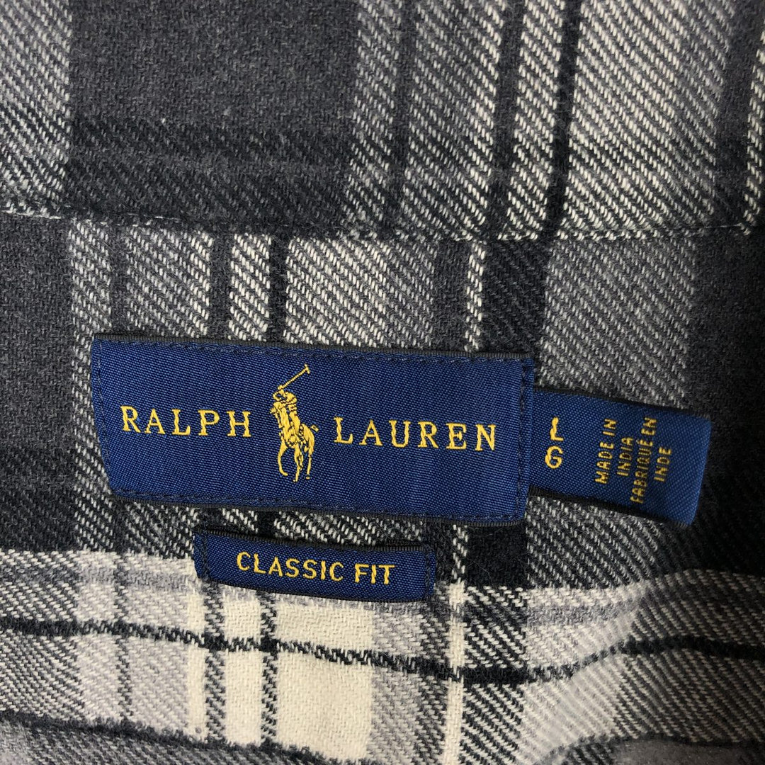 Ralph Lauren CLASSIC FIT Long-Sleeve Button-Down Light Flannel Check Shirt, Men's Size L (Equivalent), Thick Fabric cotton black type Vintage Second Hand