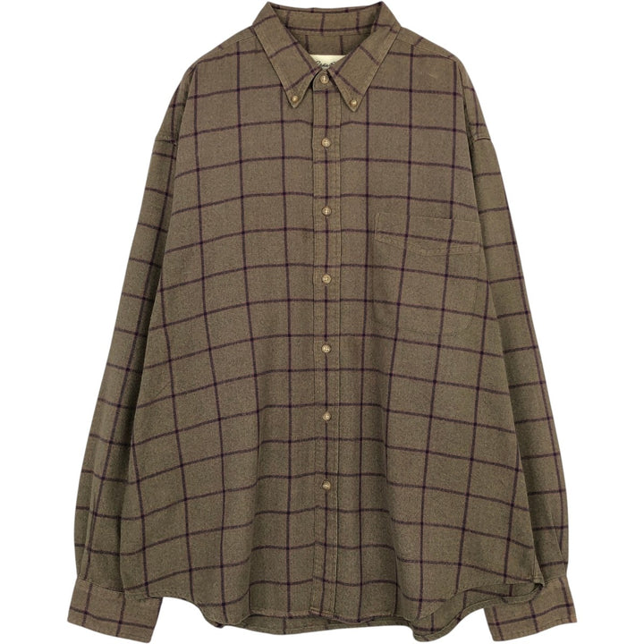 Eddie Bauer Long Sleeve Button-Down Light Flannel Check Shirt, Men's XL cotton Charcoal Vintage Second Hand