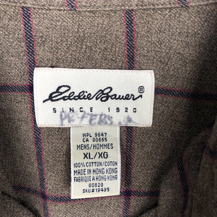 Eddie Bauer Long Sleeve Button-Down Light Flannel Check Shirt, Men's XL cotton Charcoal Vintage Second Hand