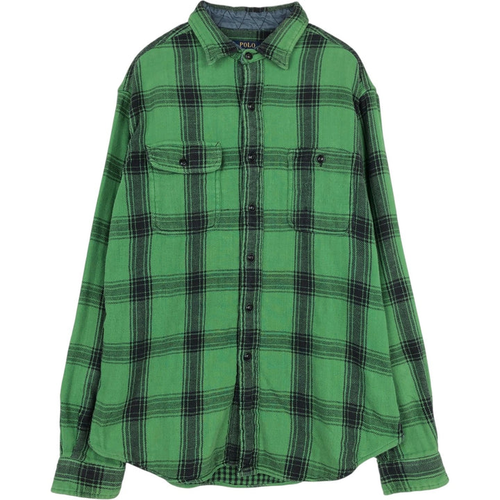 Ralph Lauren POLO RALPH LAUREN long-sleeved flannel check shirt, men's size L cotton green type Vintage Second Hand