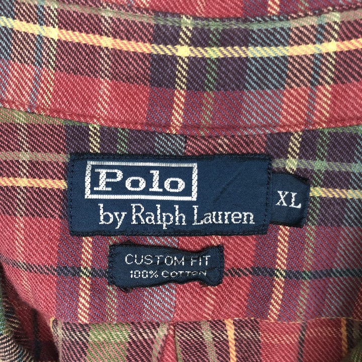 Ralph Lauren POLO by Ralph Lauren Madras Check Long-Sleeve Button-Down Light Flannel Check Shirt, Men's Size XL (Equivalent), Thick Fabric cotton pink type Vintage Second Hand