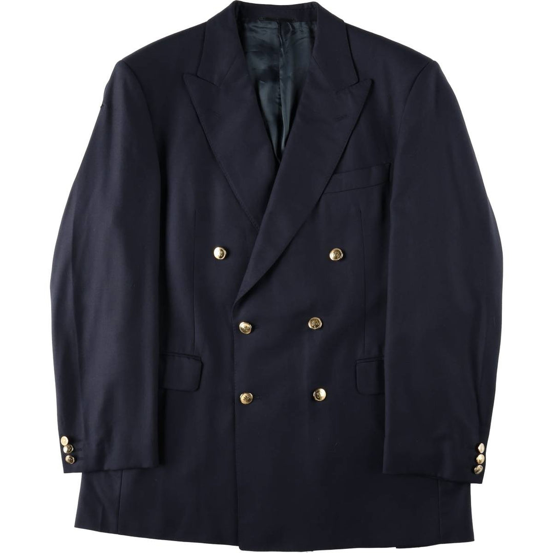 Aquascutum double-breasted peaked lapel navy blazer tailored jacket, men's size XXL equivalent. unclear navy blue type Vintage Second Hand