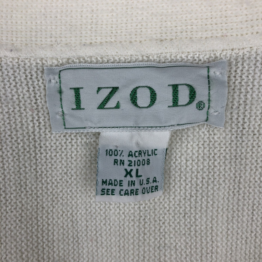 90'S IZOD acrylic knit cardigan, made in the USA, men's size XL, vintage acrylic white type Vintage Second Hand