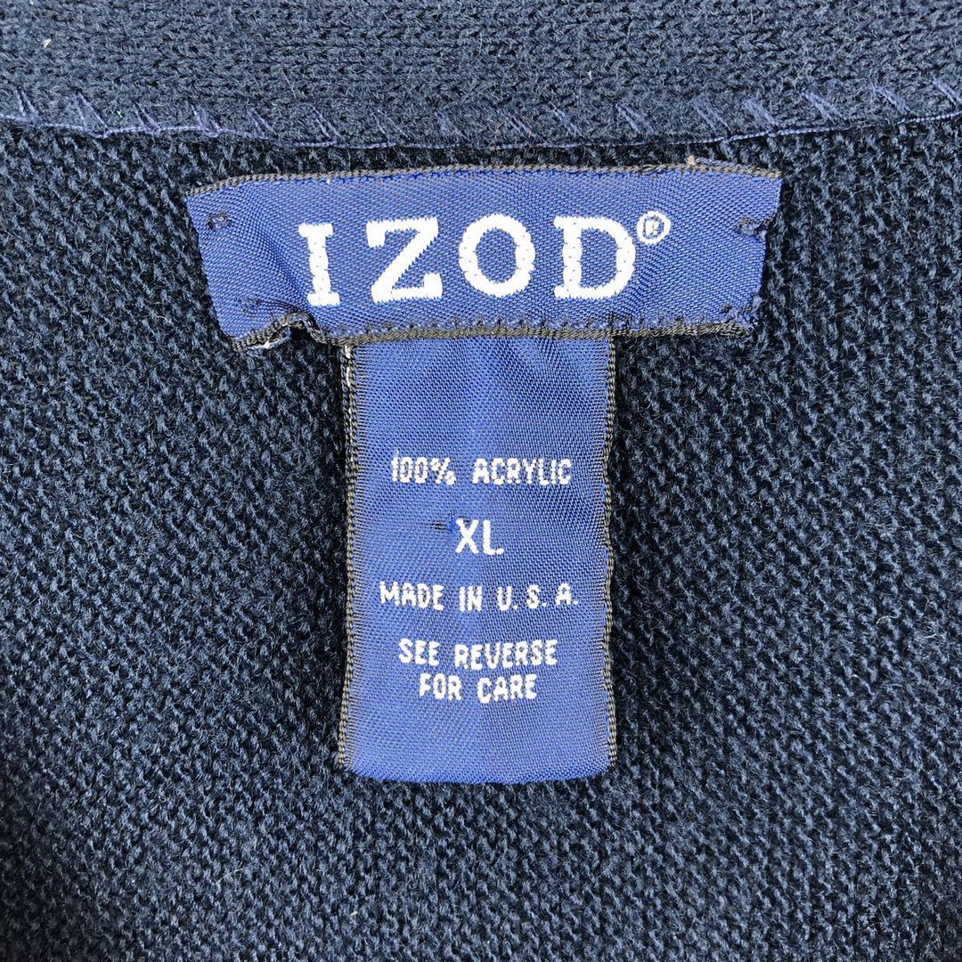 IZOD Acrylic Knit Cardigan, Made in USA, Men's XL acrylic navy blue type Vintage Second Hand