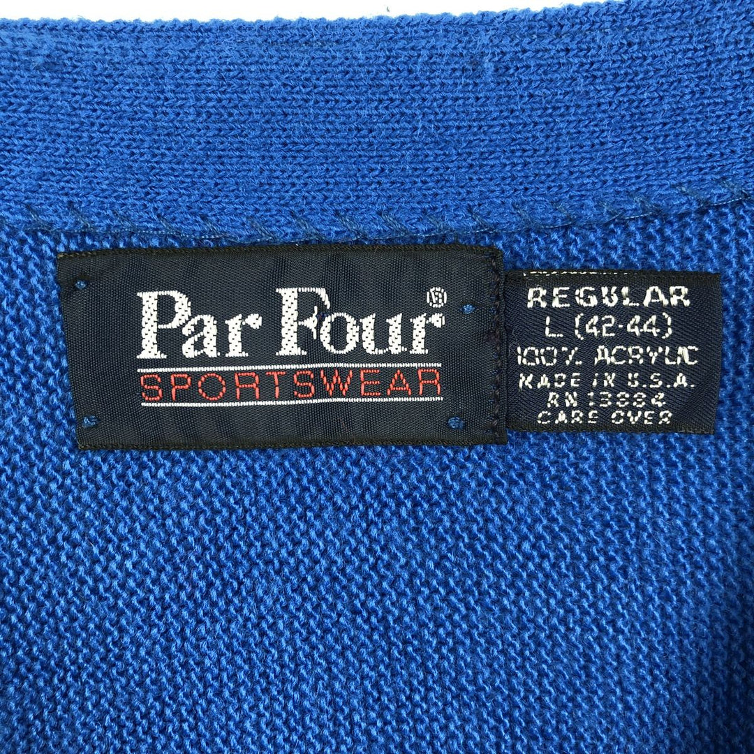 Par Four Acrylic Knit Cardigan, Made in USA, Men's Size L acrylic blue type Vintage Second Hand